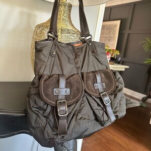 Vintage Moncler Charm Tote Handbag in brown nylon and leather